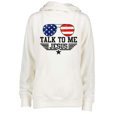 Talk To me Jesus Glasses Usa Flag Womens Funnel Neck Pullover Hood