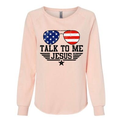 Talk To me Jesus Glasses Usa Flag Womens California Wash Sweatshirt