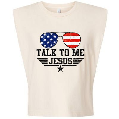 Talk To me Jesus Glasses Usa Flag Garment-Dyed Women's Muscle Tee