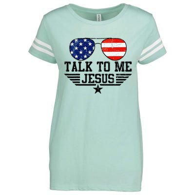 Talk To me Jesus Glasses Usa Flag Enza Ladies Jersey Football T-Shirt