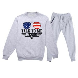 Talk To me Jesus Glasses Usa Flag Premium Crewneck Sweatsuit Set