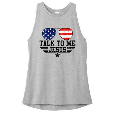 Talk To me Jesus Glasses Usa Flag Ladies PosiCharge Tri-Blend Wicking Tank