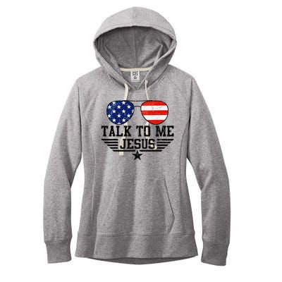 Talk To me Jesus Glasses Usa Flag Women's Fleece Hoodie