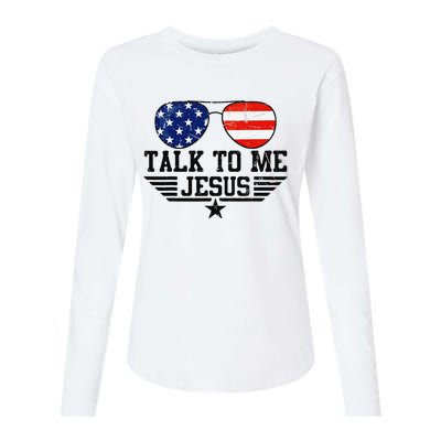 Talk To me Jesus Glasses Usa Flag Womens Cotton Relaxed Long Sleeve T-Shirt