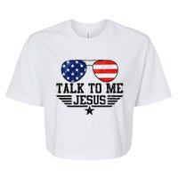 Talk To me Jesus Glasses Usa Flag Bella+Canvas Jersey Crop Tee