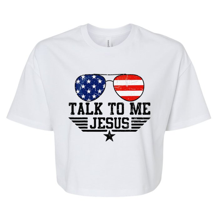 Talk To me Jesus Glasses Usa Flag Bella+Canvas Jersey Crop Tee