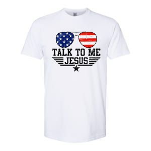 Talk To me Jesus Glasses Usa Flag Softstyle CVC T-Shirt