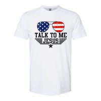 Talk To me Jesus Glasses Usa Flag Softstyle CVC T-Shirt