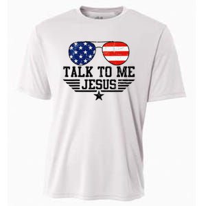 Talk To me Jesus Glasses Usa Flag Cooling Performance Crew T-Shirt