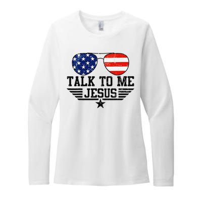 Talk To me Jesus Glasses Usa Flag Womens CVC Long Sleeve Shirt