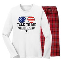 Talk To me Jesus Glasses Usa Flag Women's Long Sleeve Flannel Pajama Set 