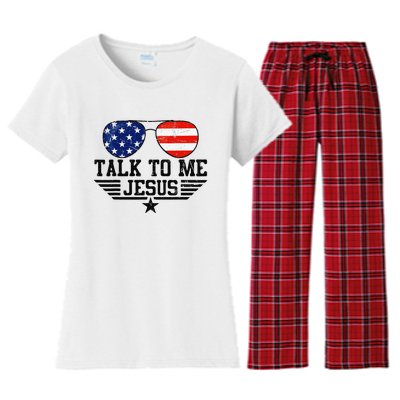 Talk To me Jesus Glasses Usa Flag Women's Flannel Pajama Set