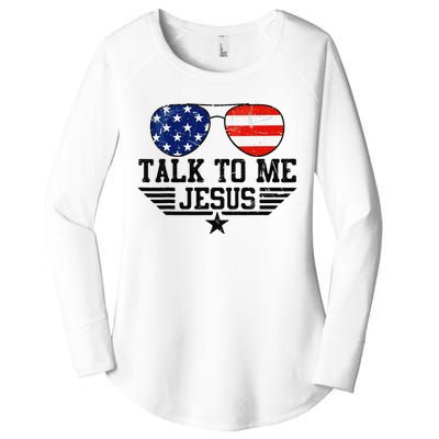 Talk To me Jesus Glasses Usa Flag Women's Perfect Tri Tunic Long Sleeve Shirt