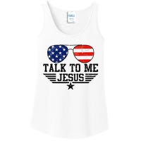 Talk To me Jesus Glasses Usa Flag Ladies Essential Tank