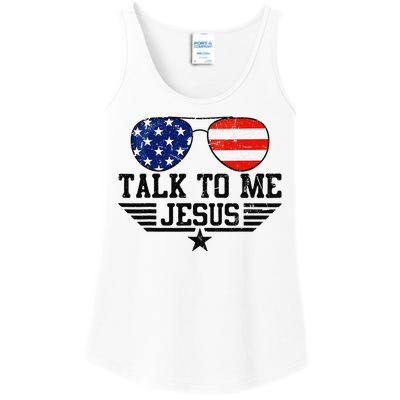 Talk To me Jesus Glasses Usa Flag Ladies Essential Tank