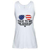 Talk To me Jesus Glasses Usa Flag Ladies Essential Flowy Tank