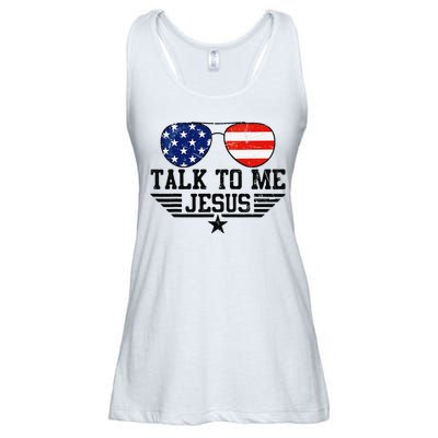 Talk To me Jesus Glasses Usa Flag Ladies Essential Flowy Tank