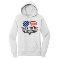 Talk To me Jesus Glasses Usa Flag Women's Pullover Hoodie