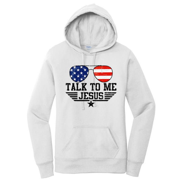 Talk To me Jesus Glasses Usa Flag Women's Pullover Hoodie