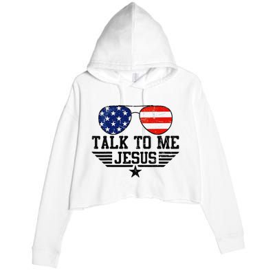 Talk To me Jesus Glasses Usa Flag Crop Fleece Hoodie