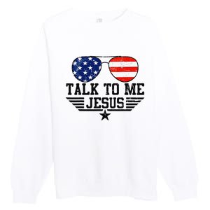 Talk To me Jesus Glasses Usa Flag Premium Crewneck Sweatshirt