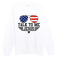 Talk To me Jesus Glasses Usa Flag Premium Crewneck Sweatshirt