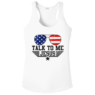 Talk To me Jesus Glasses Usa Flag Ladies PosiCharge Competitor Racerback Tank