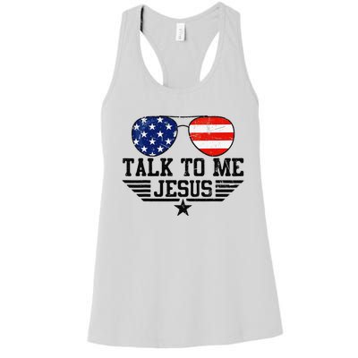 Talk To me Jesus Glasses Usa Flag Women's Racerback Tank