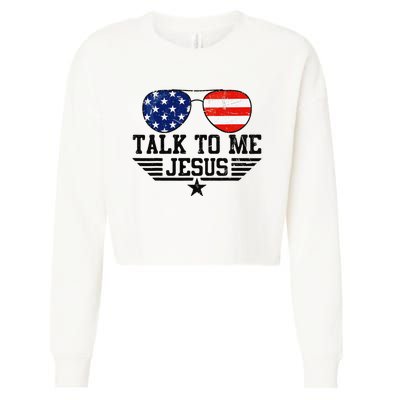 Talk To me Jesus Glasses Usa Flag Cropped Pullover Crew