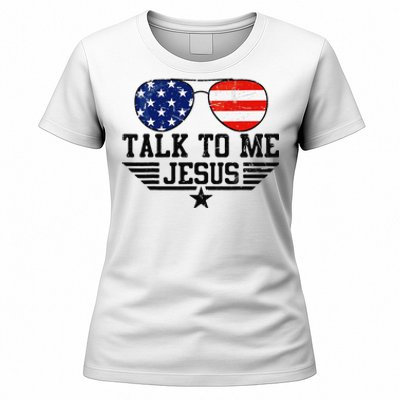 Talk To me Jesus Glasses Usa Flag Women's T-Shirt