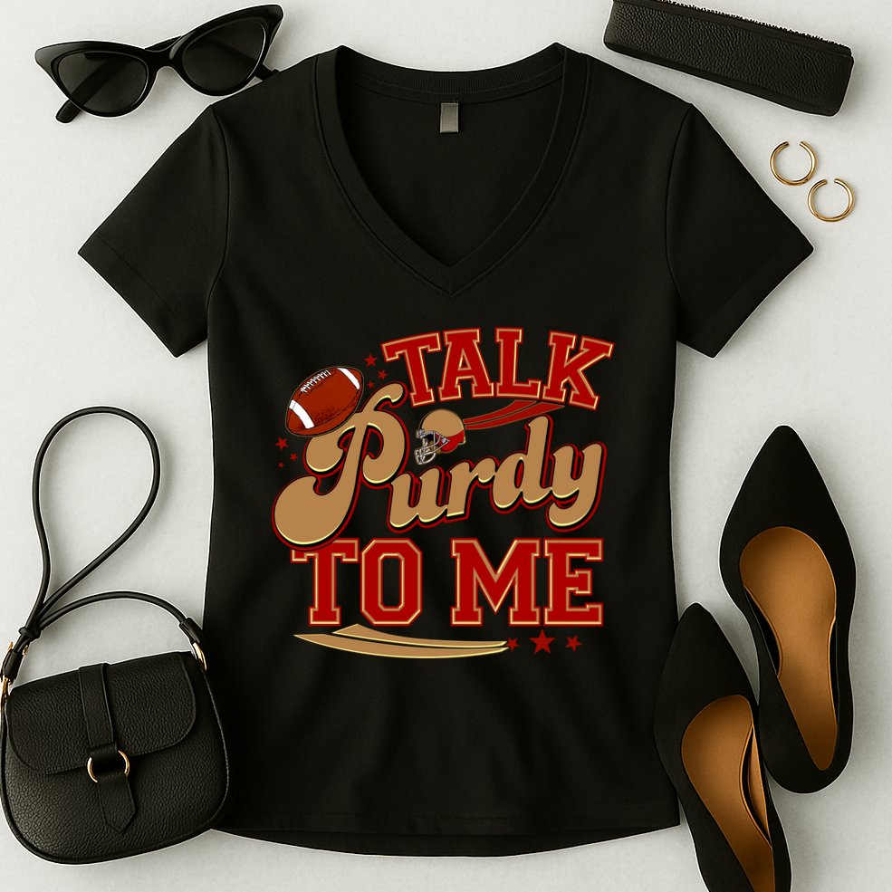 Talk Purdy To Me Football Purty Sports Fan Women's V-Neck T-Shirt
