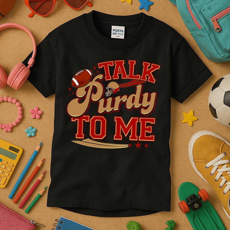 Talk Purdy To Me Football Purty Sports Fan Kids T-Shirt