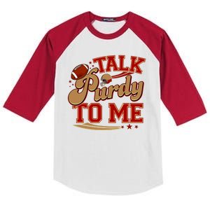 Talk Purdy To Me Football Purty Sports Fan Kids Colorblock Raglan Jersey