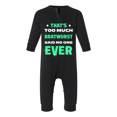 Thats Too Much Bratwurst Funny Sausage Humor Banger Food Gift Infant Fleece One Piece