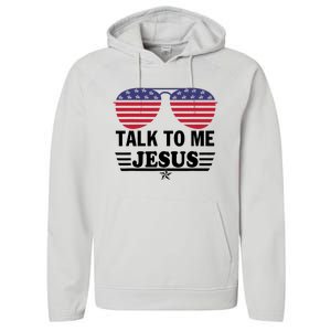 Talk To Me Jesus Glasses US Flag Performance Fleece Hoodie