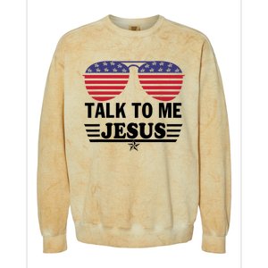 Talk To Me Jesus Glasses US Flag Colorblast Crewneck Sweatshirt