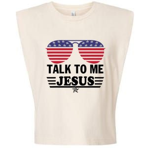 Talk To Me Jesus Glasses US Flag Garment-Dyed Women's Muscle Tee