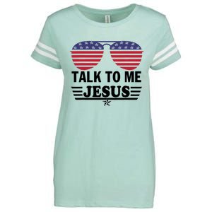 Talk To Me Jesus Glasses US Flag Enza Ladies Jersey Football T-Shirt