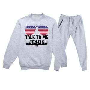 Talk To Me Jesus Glasses US Flag Premium Crewneck Sweatsuit Set