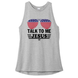 Talk To Me Jesus Glasses US Flag Ladies PosiCharge Tri-Blend Wicking Tank