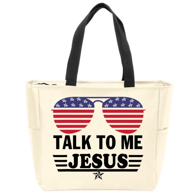 Talk To Me Jesus Glasses US Flag Zip Tote Bag
