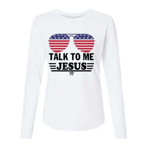 Talk To Me Jesus Glasses US Flag Womens Cotton Relaxed Long Sleeve T-Shirt