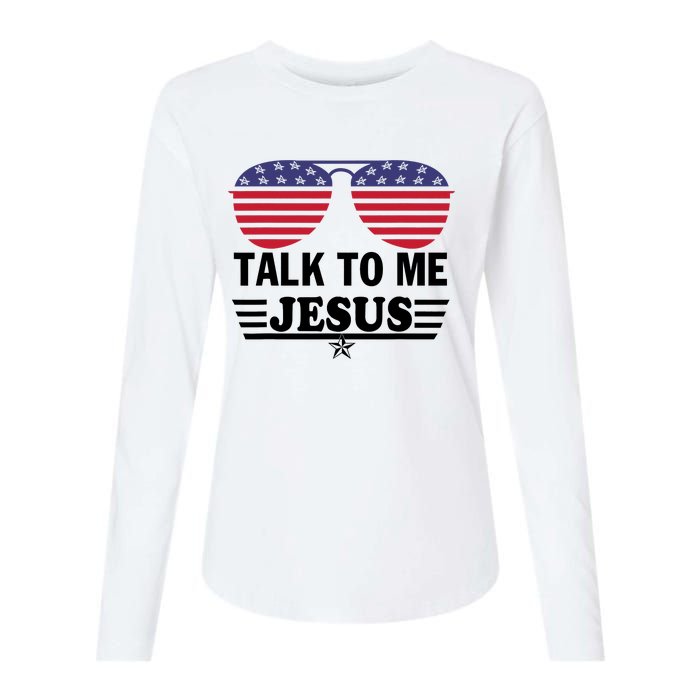 Talk To Me Jesus Glasses US Flag Womens Cotton Relaxed Long Sleeve T-Shirt