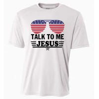 Talk To Me Jesus Glasses US Flag Cooling Performance Crew T-Shirt