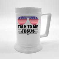 Talk To Me Jesus Glasses US Flag Beer Stein