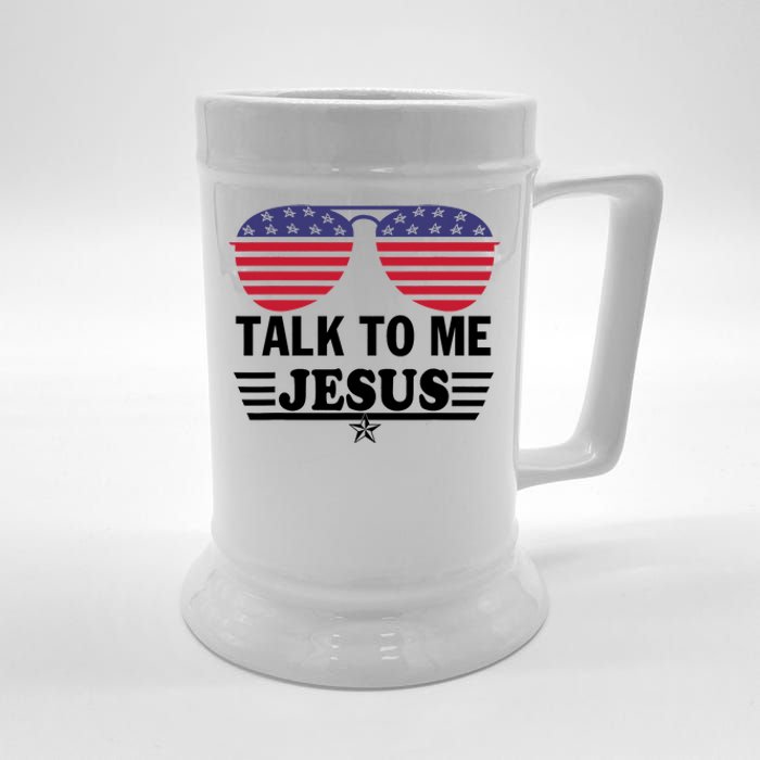 Talk To Me Jesus Glasses US Flag Beer Stein