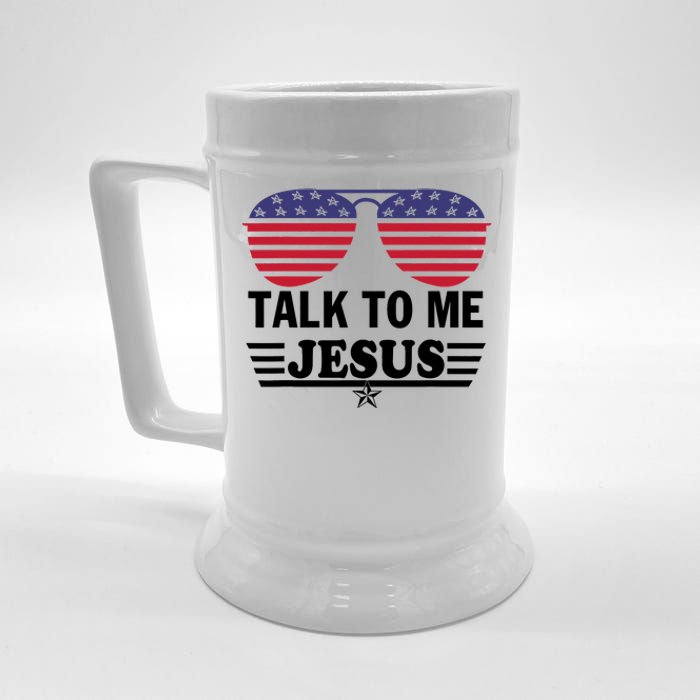 Talk To Me Jesus Glasses US Flag Beer Stein