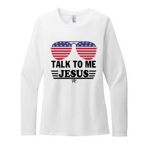 Talk To Me Jesus Glasses US Flag Womens CVC Long Sleeve Shirt