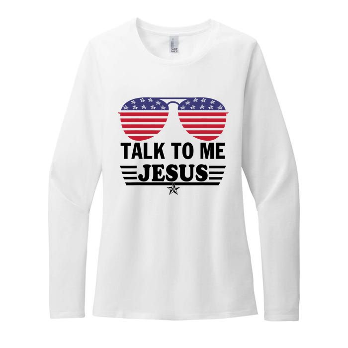 Talk To Me Jesus Glasses US Flag Womens CVC Long Sleeve Shirt