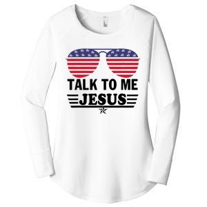 Talk To Me Jesus Glasses US Flag Women's Perfect Tri Tunic Long Sleeve Shirt